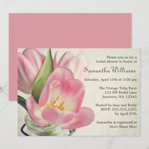 Vintage Pink Tulips Mason Jar Announcement