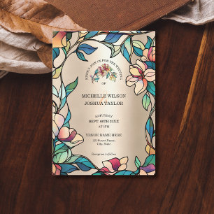 Vintage Pink Turquoise Stained Glass Art Nouveau Invitation