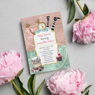 Vintage Pink & Turquoise Wonderland Baby Shower Invitation
