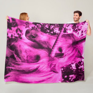 Vintage Pink Unicorn Satin Plush Fleece Blanket