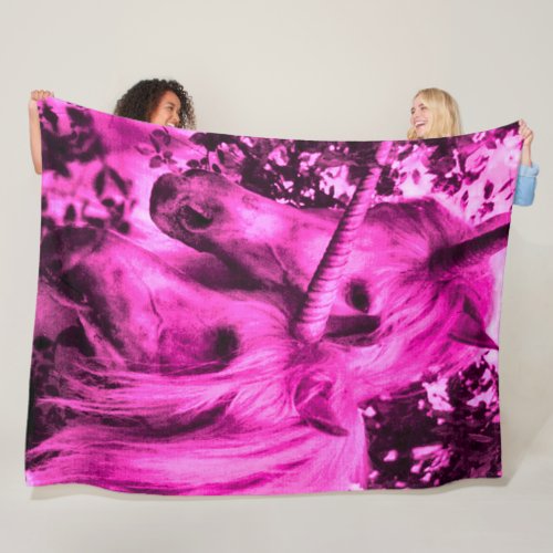 Vintage Pink Unicorn Satin Plush Fleece Blanket