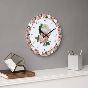 Vintage Pink Victorian Rose Wall Clock