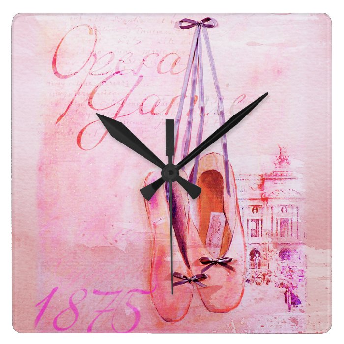 Vintage Pink Watercolor Ballerina Dancer Ballet Clock