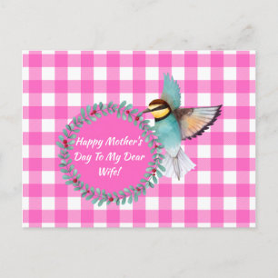 Vintage Pink Watercolor Bird Wife Mothers Day Holiday Postcard