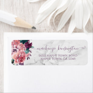 Vintage Pink Watercolor Floral Marble Script Label