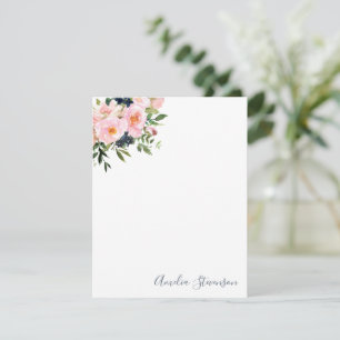 Vintage Pink Watercolor Flower Script Name Note Card
