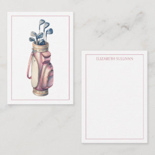 Vintage Pink Watercolor Golf Clubs Personalized Note Card