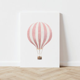 Vintage Pink Watercolor Hot Air Balloon Faux Canvas Print