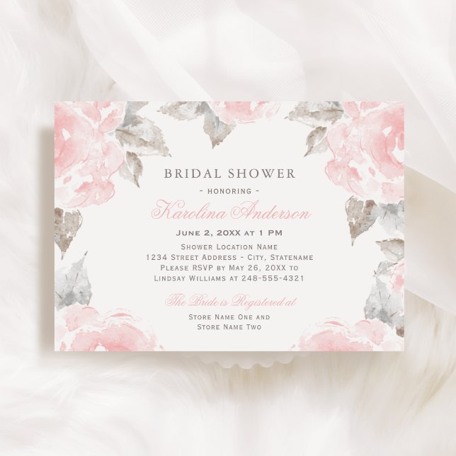 Vintage Pink Watercolor Rose Wedding Bridal Shower Invitation