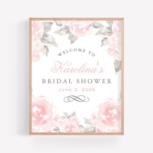Vintage Pink Watercolor Rose Wedding Bridal Shower Poster