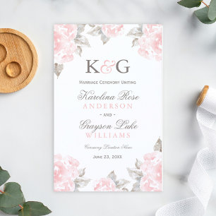 Vintage Pink Watercolor Rose Wedding Programs