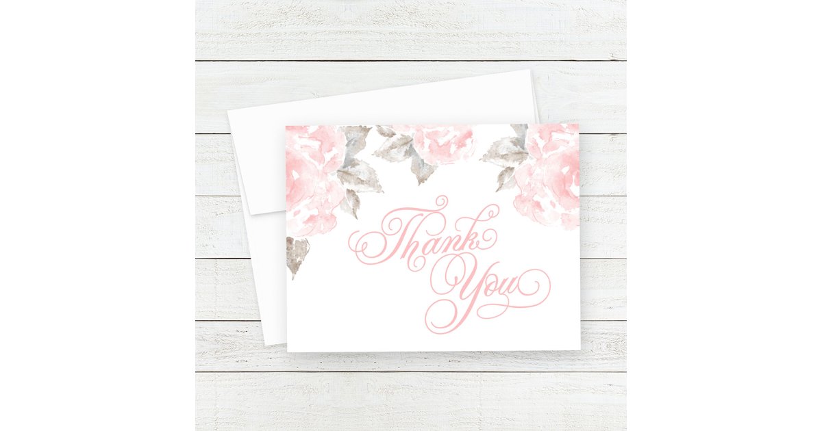 Vintage Pink Watercolor Rose Wedding Thank You Card | Zazzle