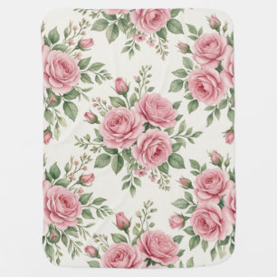 Vintage Pink Watercolor Roses Floral Seamless Baby Blanket