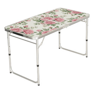 Vintage Pink Watercolor Roses Floral Seamless Beer Pong Table