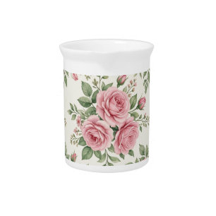 Vintage Pink Watercolor Roses Floral Seamless Beverage Pitcher