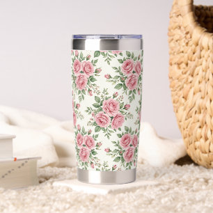 Vintage Pink Watercolor Roses Floral Seamless Insulated Tumbler