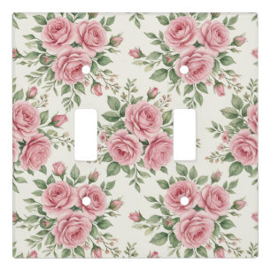 Vintage Pink Watercolor Roses Floral Seamless Light Switch Cover