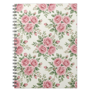 Vintage Pink Watercolor Roses Floral Seamless Notebook