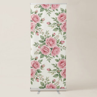 Vintage Pink Watercolor Roses Floral Seamless Retractable Banner