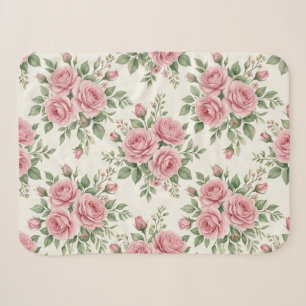 Vintage Pink Watercolor Roses Floral Seamless Sherpa Blanket