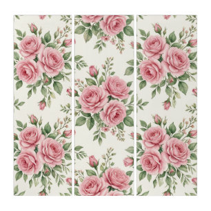 Vintage Pink Watercolor Roses Floral Seamless Triptych