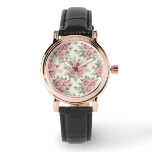 Vintage Pink Watercolor Roses Floral Seamless Watch