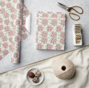 Vintage Pink Watercolor Roses Floral Seamless Wrapping Paper