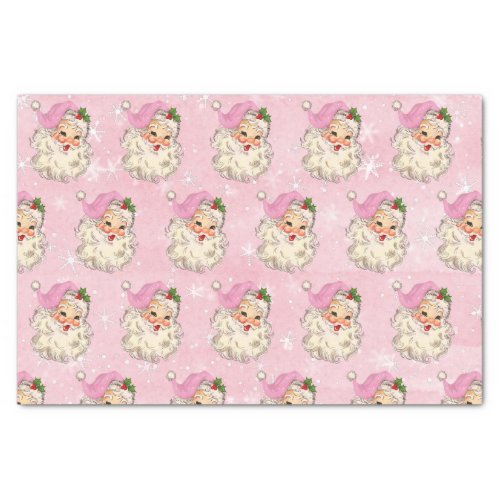 Vintage Pink Watercolor Santa Retro  Tissue Paper