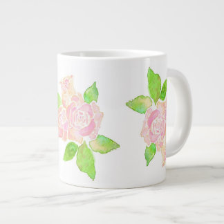 Vintage Pink Watercolour Albertine Roses Giant Coffee Mug