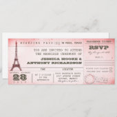 vintage pink wedding boarding pass to Paris Invitation (Front/Back)