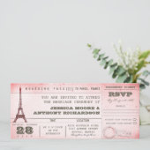 vintage pink wedding boarding pass to Paris Invitation (Standing Front)