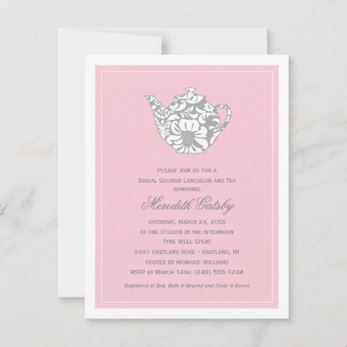 Vintage Pink Wedding Bridal Shower Tea Party Invitation