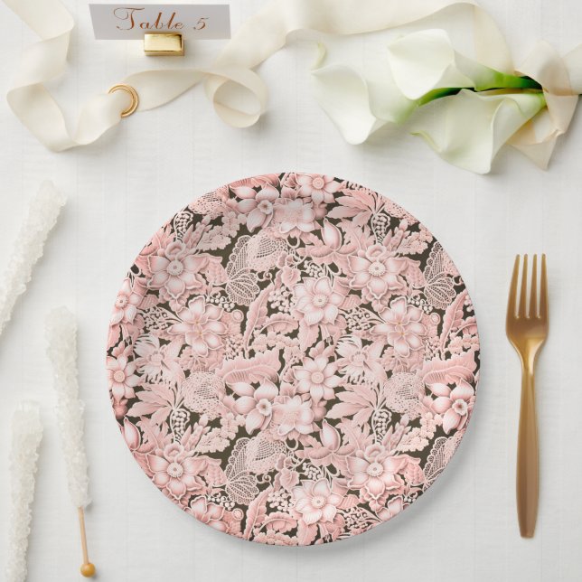 Vintage Pink Wedding Lace Paper Plates (Wedding)