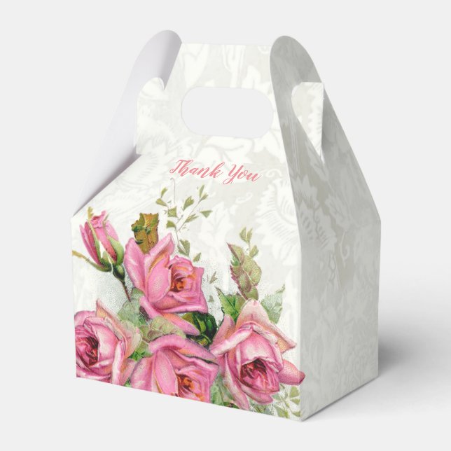 Vintage Pink Wedding Roses Favor Boxes (Front Side)