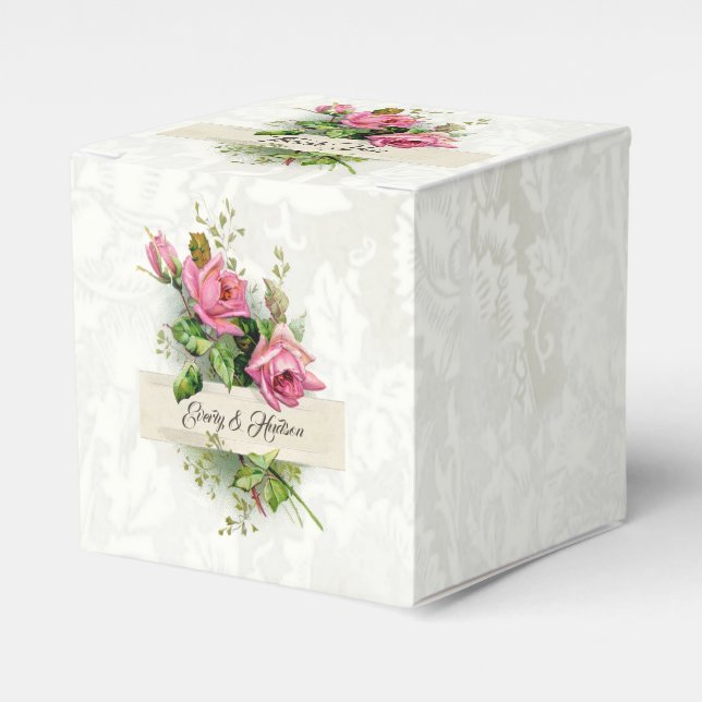 Vintage Pink Wedding Roses Favor Boxes (Front Side)