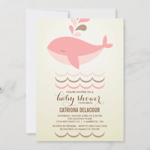 VINTAGE PINK WHALE BABY SHOWER INVITATION