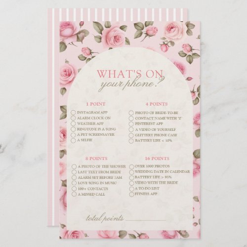 Vintage Pink What On Your Phone Bridal Shower Game