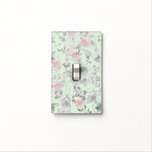 Vintage Pink White Mint Bird Floral Collage Light Switch Cover