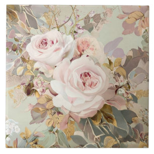Vintage Pink/ White Roses Ceramic Tile
