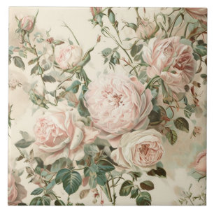 Vintage Pink/ White Roses Ceramic Tile
