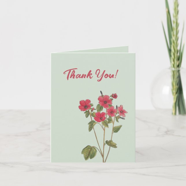 Vintage Pink Wildflower Bouquet  Thank You Card (Front)