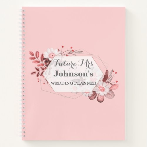 Vintage Pink Wildflower Geometric Wedding Planner Notebook