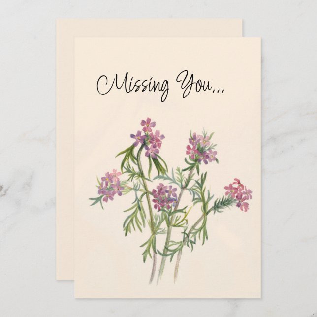 Vintage Pink Wildflowers Botanical Missing You  Card (Front/Back)