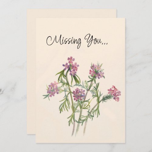 Vintage Pink Wildflowers Botanical Missing You  Card