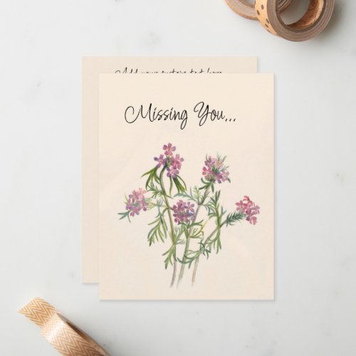 Vintage Pink Wildflowers Botanical Watercolor  Note Card