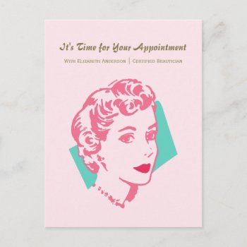 Vintage Pink Woman Beauty Appointment Reminder Postcard by GirlyBusinessCards at Zazzle