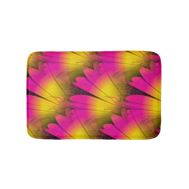 Vintage Pink Yellow Daisy Bath Mat (Front)