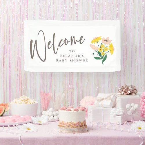 Vintage Pink Yellow Floral Baby Shower Welcome Banner