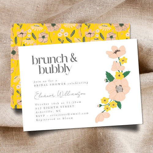 Vintage Pink Yellow Floral Brunch Bubbly Shower Invitation