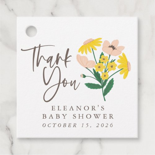 Vintage Pink Yellow Floral Custom Baby Thank You Favor Tags